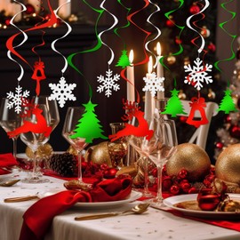 NIXRET Christmas Ceiling Decorations, 30 Pcs Hanging Swirl Decorations Indoor, Christmas Hanging Foil Swirl Decorations Set for Xmas New Year Holiday Party Decoration