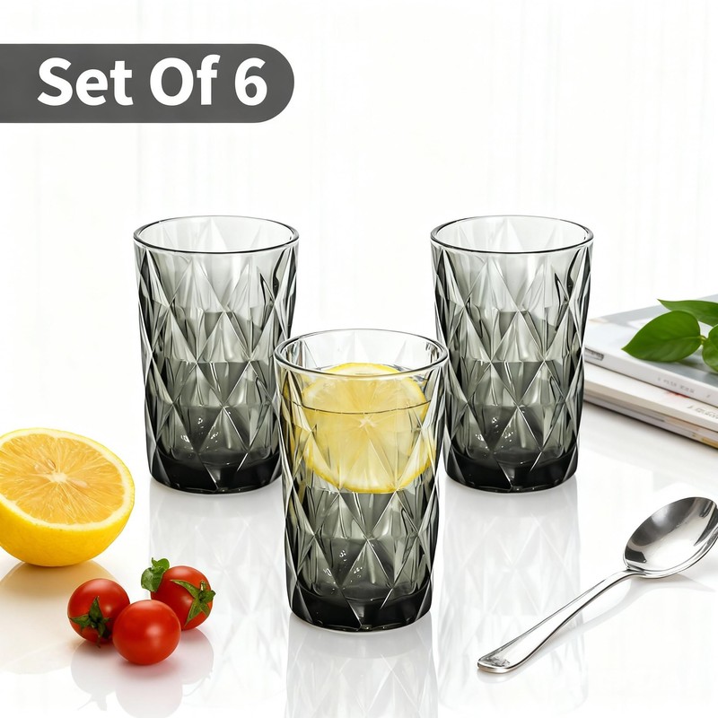 Bandesun Drinking Glass set of 6 Diamond Pattern Kitchen Glassware