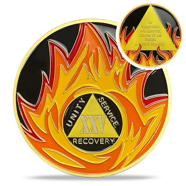 IELCJJ 25 Year Sobriety Coin, Flames AA Chips and Medallions