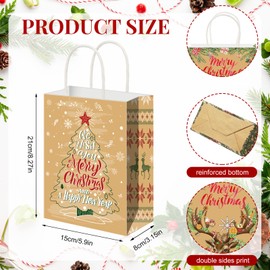 Cholemy 40 Pack Christmas Gift Bags Bulk with 40 Tissue Paper Reusable Christmas Goody Bags Kraft Christmas Tote Bags with Handles (8.27 x 5.91 x 3.15 in)