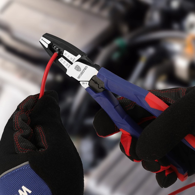 WORKPRO 5-in-1 Combination Pliers with Wire Stripper/Crimper/Cutter/Spanner | 8 inch