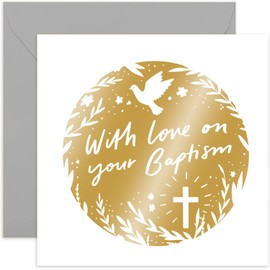 Old English Co. Gold Baptism Card - Floral Dove Cross Design Greeting Card for Adult or Child - On Your Baptism Day Card for Girl or Boy - Goddaughter Godson | Blank Inside with Envelope