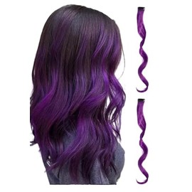 2 x Clip-In Hair Extension Highlights Streaks, Colourful Hair Highlights (Curly Violet Purple x 2)