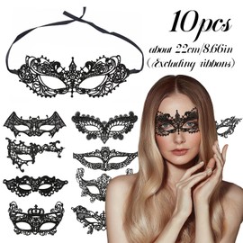 10 Pcs Black Masquerade Masks Set for Women Fancy Dress Set, Half Face Lace Eye Mask for Carnivals Proms & 1920s-Themed Parties, Elegant Venetian Masks, Valentines Day Gift for Lover