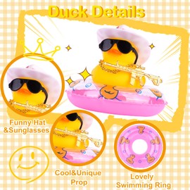 MuMyer Cowboy Duck Car Dashboard Decorations Rubber Duck Car Ornaments with Cool Accessories Mini Swim Ring Sun Hat Sunglasses Scarf or Necklace(B22)