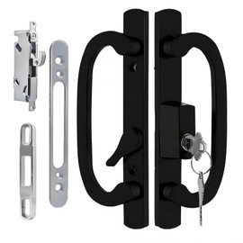 Ruigrit Offset Sliding Patio Door Handle Set with Mortise Lock & Keys | 45° Keyway | Fits 1-3/8" to 2" Doors | 3-15/16" Hole Spacing | Zinc Alloy | Non-Handed | Black Diecast