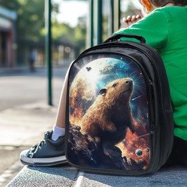 Neximag Space Capybara Backpack 3 PCS Set for Boys Girls, Cosmic Adventure School Bag with Lunch Box Pencil Case, Large Capacity for Elementary Middle School