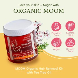 MOOM Organic Sugar Wax with Tea Tree Oil, 6 oz Jar, Hair Removal for Bikini, Brazilian, Face & Legs - Soft Wax for Sensitive Skin, Wax Beads Alternative For Women & Men (Strips & Sticks NOT Included)