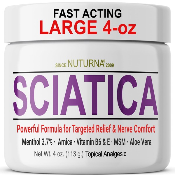 Sciatica Nerve Cream - Maximum Strength Comfort Cream for Feet, Hands, Legs, Toes, Back - Natural Ultra Strength Arnica, MSM, Menthol, Soothing Comfort, Large 4 Oz