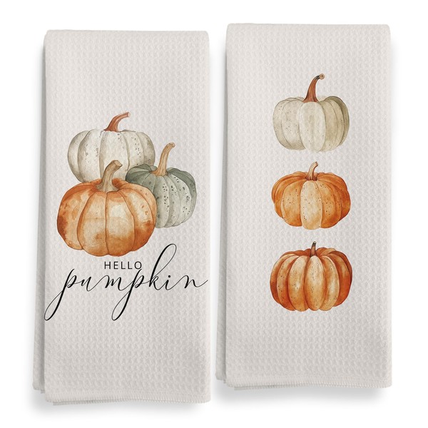 Qeheb Hello Pumpkin Kitchen Towels, Fall Decorative Set, Thanksgiving Decor,