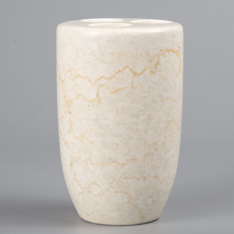 Luxury Solid Marble Toothbrush Holder – Handcrafted Champagne Beige, Heavy-Duty