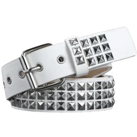 Ulekuke Metal Punk Rock Rivet Studded Belt for Women Men, Gothic Belt with Bright Pyramid Studs(WH)