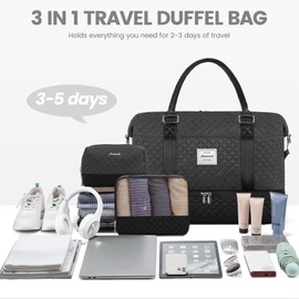 LOVEVOOK Travel Weekender Bag for Women, Large Carry on Overnight Bag with Shoe Compartment, Travel Duffle Bag Women, Yoga Gym Duffel Bag with Wet Pocket,Hospital Bags for Labor and Delivery,3 Pcs Set