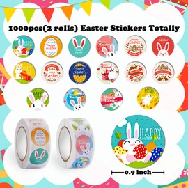 Leesgel Easter Stickers for Children, 1000pcs(2 Rolls) Easter Crafts Stickers for Easter Gifts Cards Decorations, Easter Eggs Stickers for Party Supplies Favours Accessories
