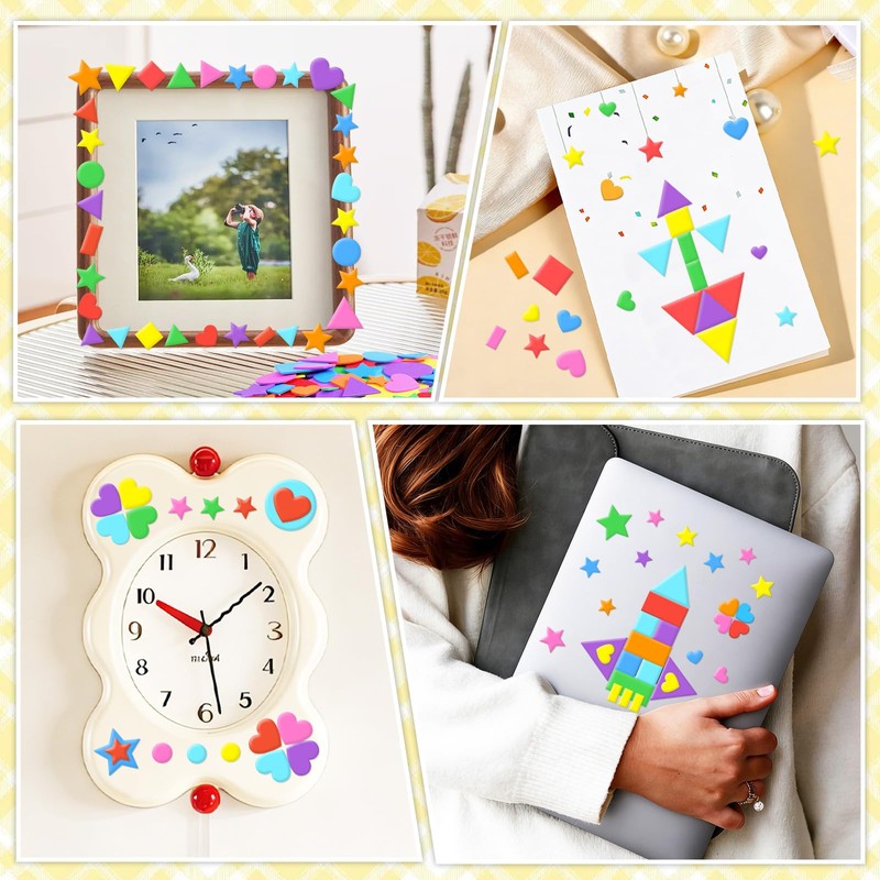 1700Pcs Foam Stickers Foam Shape Sticker Heart Star Sticker,Multicolour