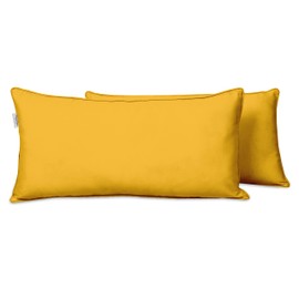 Vargottam Indoor/Outdoor Polyester Fabric Lumbar Pillow Cover, All-Weather Waterproof Rectangular Cushion Case for Patio Furniture, 16" x 24" Set of 2 -Yellow