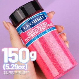 LEOBRO Pink Glitter, Iridescent Glitter 150G/5.29OZ Iridescent Fluorescent Pink Glitter for Valentine's Day, Craft Glitter Flakes Sparkles Glitter for Resin Arts Valentine Decor, 1/96”(0.25MM)