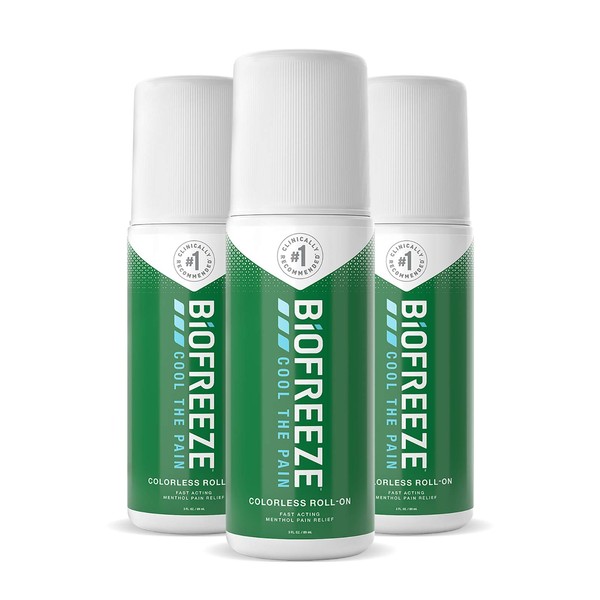 Biofreeze Colorless Roll-On, Fast Acting, Long Lasting, & Powerful Topical Pain Reliever, Cream, (Packaging May Vary) ,3 Fl Oz (Pack of 3)