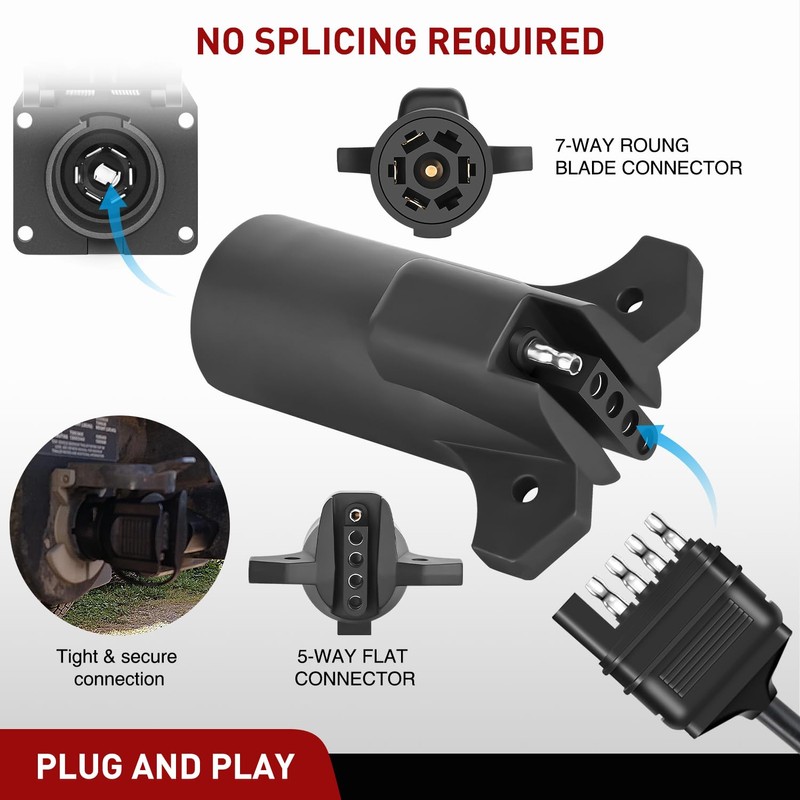 Nilight 7-Way to 5 Way Flat Blade Trailer Adapter