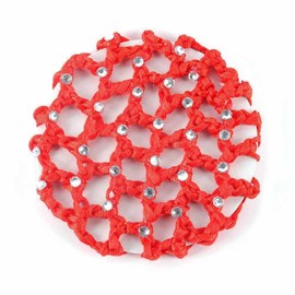 SHTGOI Pack of 2 Hair Net Bun with Rhinestone Bun Hairstyle Aid Fabric Knot Net Glitter Crystal Hair Nets Hairstyles Elastic Bun Net for Girls Women Ballet Gymnastics Figure Skating Dance Red