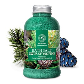Pine Bath Salt w/Natural Swiss Stone Pine Essential Oil 21.16 Oz - Pinus Cembra - Natural Bath Sea Salts - Coniferous Salts - Best for Bath - Good Sleep - Relaxing - Body Care - Beauty - Aromatherapy