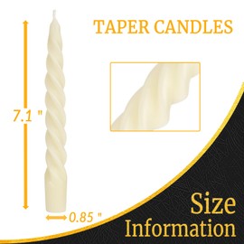 7 inch Beeswax Taper Candles Set of 8, Spiral Bees Wax Tapered Candle - Unscented, Handmade Beeswax Candles for Dinner Wedding Party (Ivory)