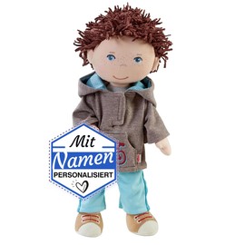 HABA Rag Doll with Embroidered Name, First Baby Doll for Cuddling, Soft Girl Cuddly Doll, Children's Gift Idea, Baby Doll as Christening Gift (Boy)
