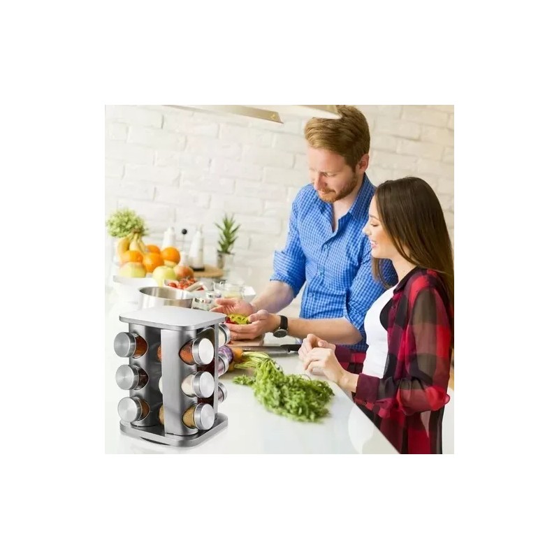 Molin Porta Especieros De Cocina Acero Inoxidable Gira 12 Frascos