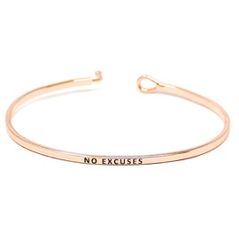 by you Inspirational Positive Message Engraved Thin Cuff Bangle Hook Bracelet (NO Excuses -Silver, Brass)