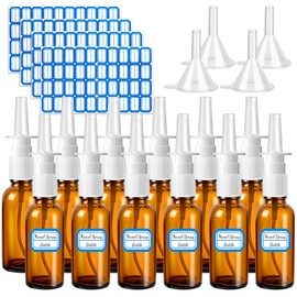 ZHWKMYP 20 Pcs Nasal Spray Bottle, 30ML/1oz 12 Pcs Empty Refillable Fine Mist Glass Nasal Spray Bottle with 4 Funnels and 4 Labels…