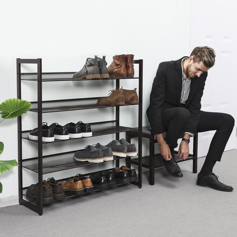 SONGMICS 5-Tier Metal Shoe Rack Adjustable to Flat or Slant