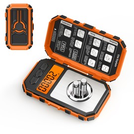 ORIA Precision Scales 50 g/0.001 g, Digital Scales Milligram, Precision Pocket Scale, Portable Jewellery Scale, LCD Display Mini Scale, Tare Function, 10 g x 2 Pieces Calibration Weights & Tweezers - Orange