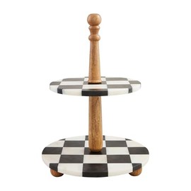 Mud Pie Checkered Marble Tiered Server; 16" x 12" dia