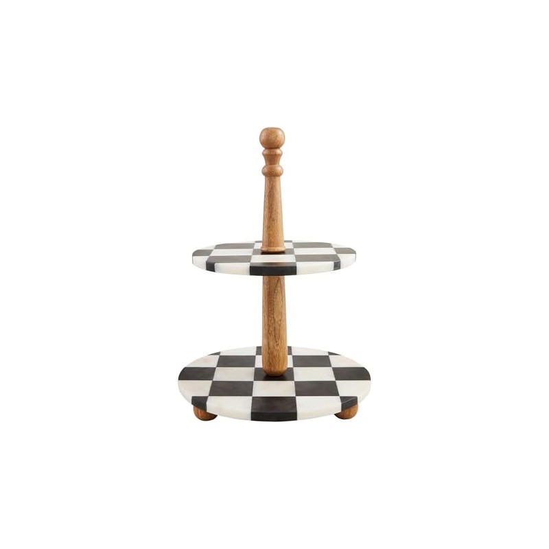 Mud Pie Checkered Marble Tiered Server; 16" x 12" dia