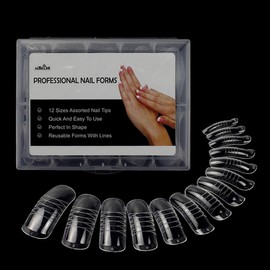 NMKL38 140PCS/Box Clear Dual Forms Acrylic Nail System UV Gel Nail Mold Full Cover Fasle Nail Tips with Scale 12 Size Manicure Pedicure Tools for Polygel Nail Tips