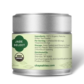CHAYEAH, Jade Select Matcha – Organic Ceremonial Grade Matcha Green Tea Powder for Lattes & Everyday Matcha, First Harvest (1.06 oz Tin)