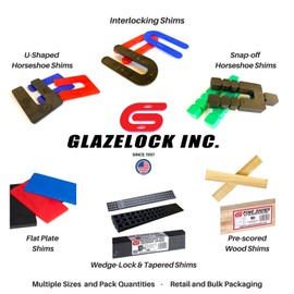 Glazelock GLZ22 Square Horseshoe Plastic Flat Shims Red 500c/box. 1/8" Thick Shim 4" L x 3" W with7/8 Slot (500, 1/8")