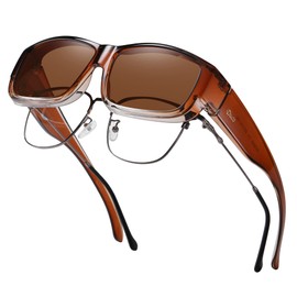 DUCO 8956 Men's and Women's Polarised Unisex Glasses UV400 Protection Wrap Around Anti-Glare Overglasses for Glasses Wearers Fit-Over Polarising Glasses, Brown-common size