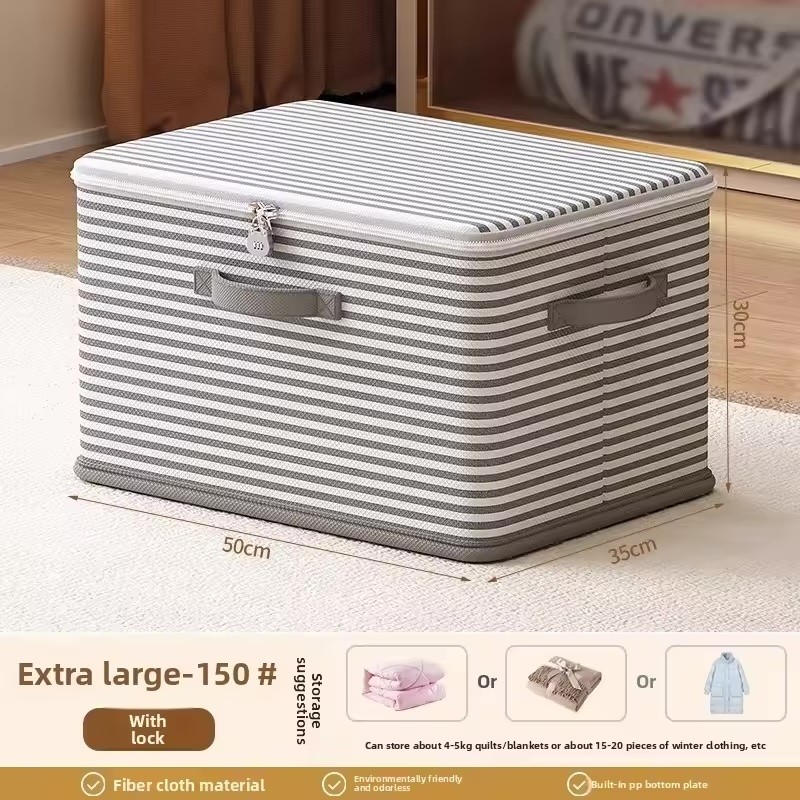 Foldable Storage Box with Lid - Durable Beige Checkered Organizer