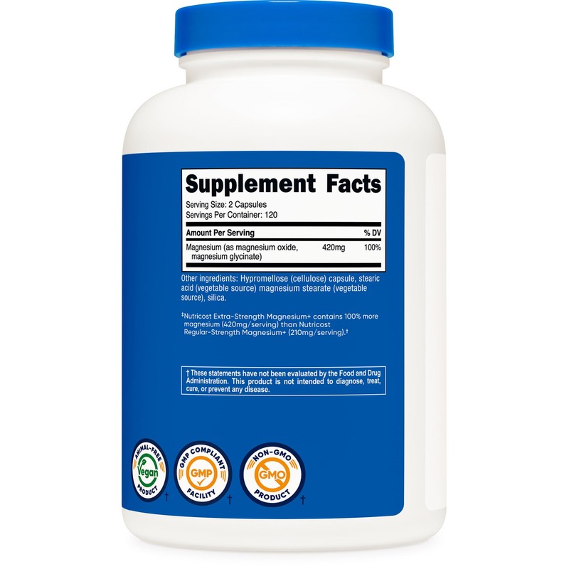 Nutricost Magnesium+ Extra Strength 420mg, 240 Capsules - 120 Servings.