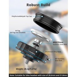 SUPMEGA Bike Mount for AirTag, Hidden Bicycle Stem Cap Mount for AirTag, Anti-Theft Bike GPS Tracker Accessory Waterproof Holder for Bicycles with Headset Cap Size of 1-1/8" & 1-1/4"