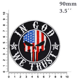 Tactical Morale Patches in God we Trust Skull Head Morale Patches Iron on | America Flag Tactical Patches sew on US Army Military Patches for Vest/Uniform | 3.55x3.55