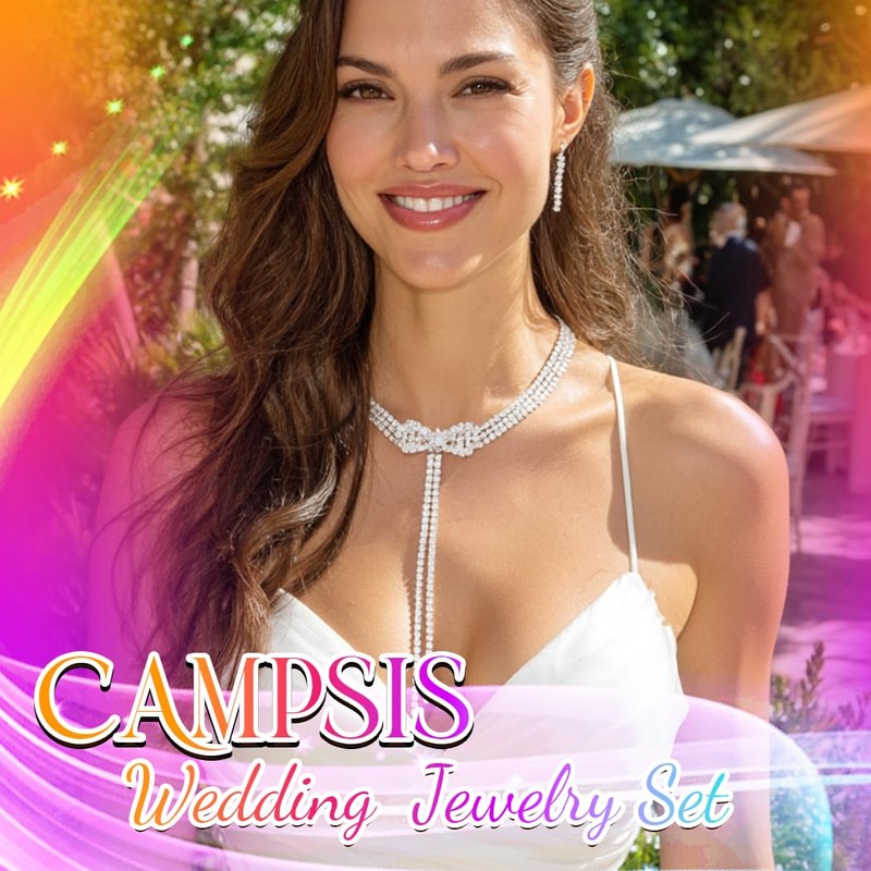 Campsis Crystal Rhinestone Bow Choker Necklace, Silver Adjustable Length