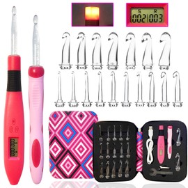 Weabetfu 17 Sizes Digital Crochet Hooks with Counter 2.5mm~14.0mm Lighted Crochet Hooks for Stitch & Row Counter