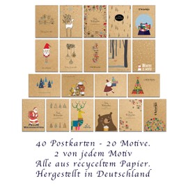 the lazy panda card company Set of 40 Christmas Postcards with 20 Different Designs