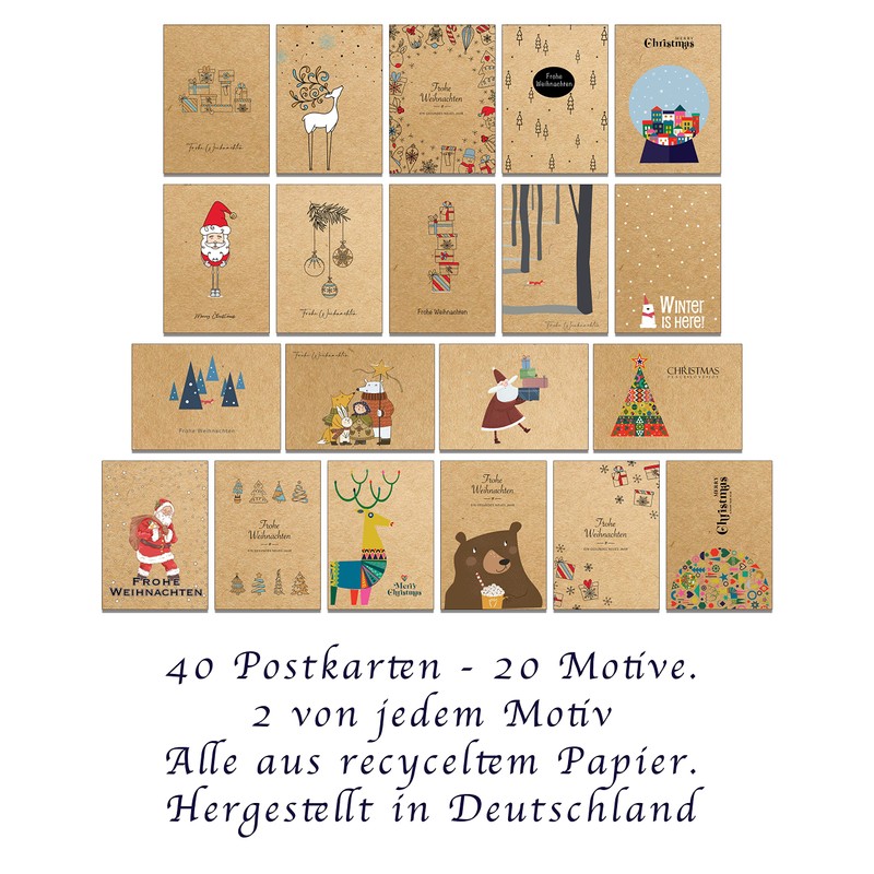 the lazy panda card company Set of 40 Christmas Postcards