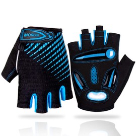 LUROON Cycling Gloves Half Finger Gel Padded Bike Gloves Anti-Slip Shock-absorbing Hand Protect Fingerless Summer Bicycle Short Gloves for Mens & Women (L, Blue)