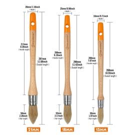 ROLLINGDOG Sash Brush Set-3PC Sash Brush, Round Window Brushes for Windows, Walls,Doors(15mm,18mm,21mm)