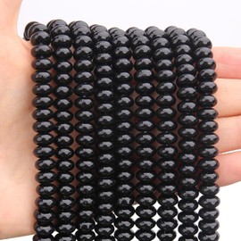 BONNY BOXX 1 hebra natural 5 x 8 mm abalorio redondas de obsidiana negra, abalorio de piedra de disco de ábaco natural, piedras espaciadoras sueltas para hacer pulseras, collares, joyas
