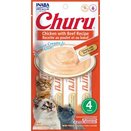 INABA Churu Chicken with Beef Recipe Natural Lickable Wet Treat for Cats (4 Tubes)